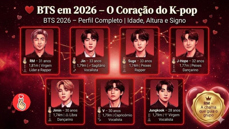 Idade, altura e signo dos membros do BTS em 2026