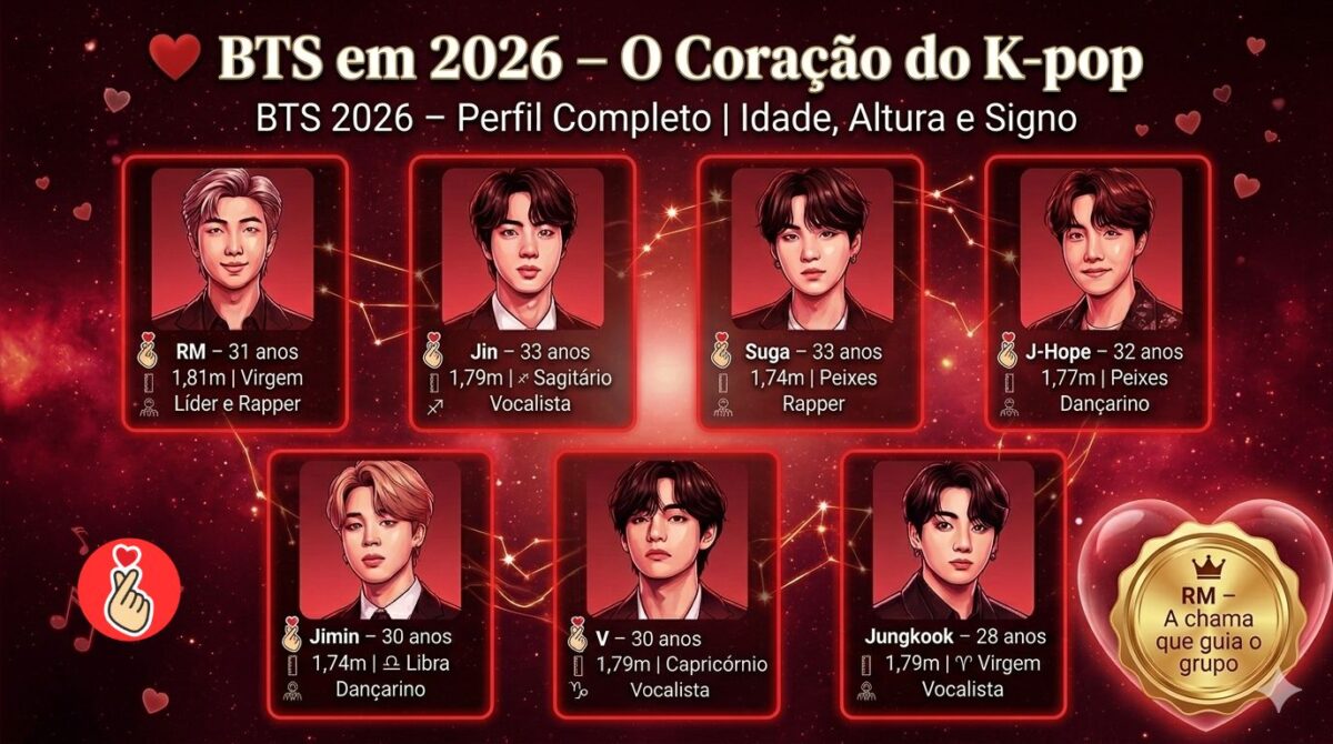Idade, altura e signo dos membros do BTS em 2026